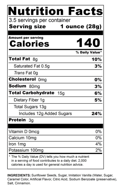 Cinnamon Sunflower Seeds nutrition facts